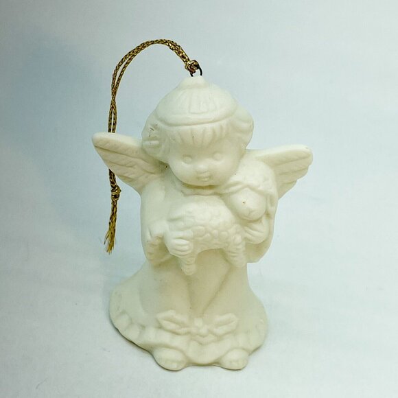 Vintage White Angel With Wings Holding Lamb Christmas Ornament Ceramic Taiwan - Picture 13 of 13